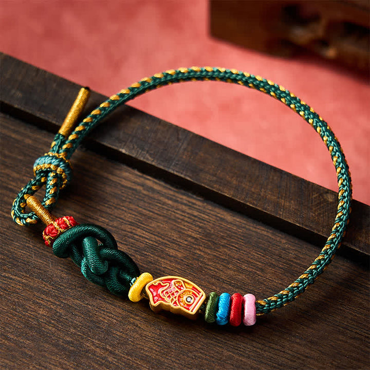 Buddha Stones Handgewebtes, farbenfrohes grünes Koi-Fisch-Schutzseil-Armband - image 1