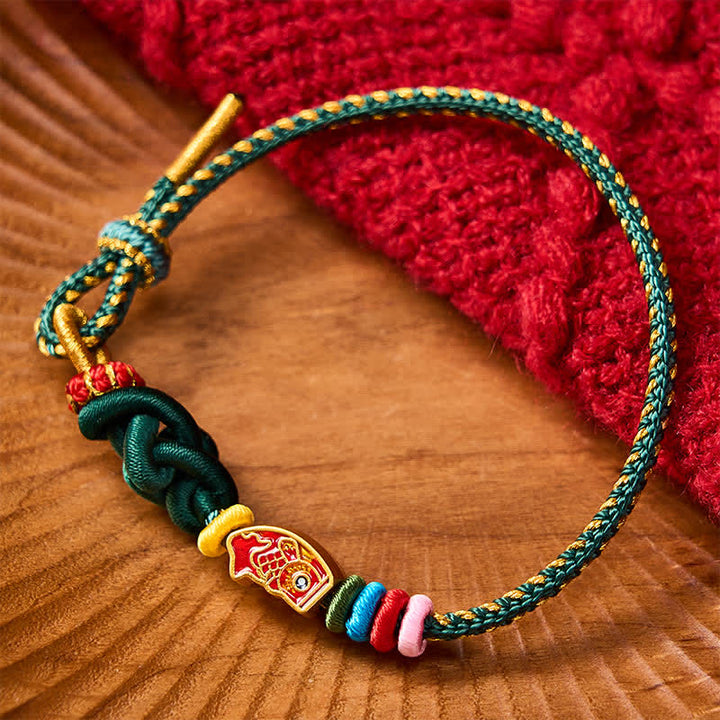 Buddha Stones Handgewebtes, farbenfrohes grünes Koi-Fisch-Schutzseil-Armband - Grün (Handgelenkumfang: 15-18 cm) - image 0