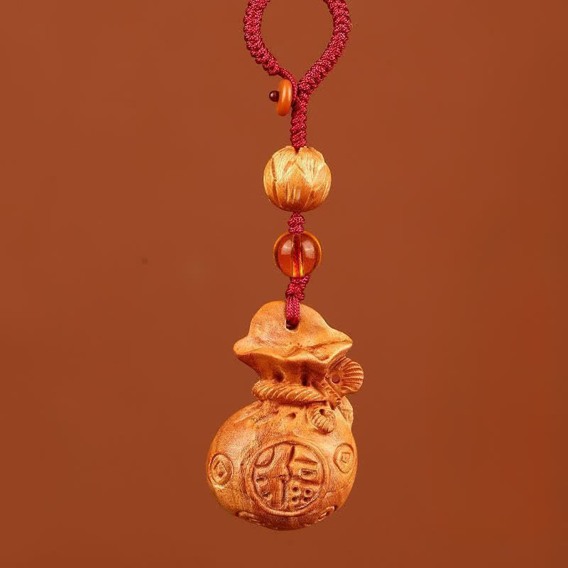 Buddha Stones Pfirsichholz-Fu-Charakter Lotus-Glücksbeutel-Schlüsselanhänger - Lotus Red Rope - image 9