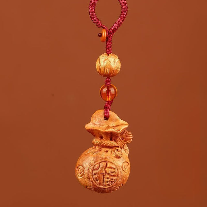 Buddha Stones Pfirsichholz-Fu-Charakter Lotus-Glücksbeutel-Schlüsselanhänger - Lotus Red Rope - image 9