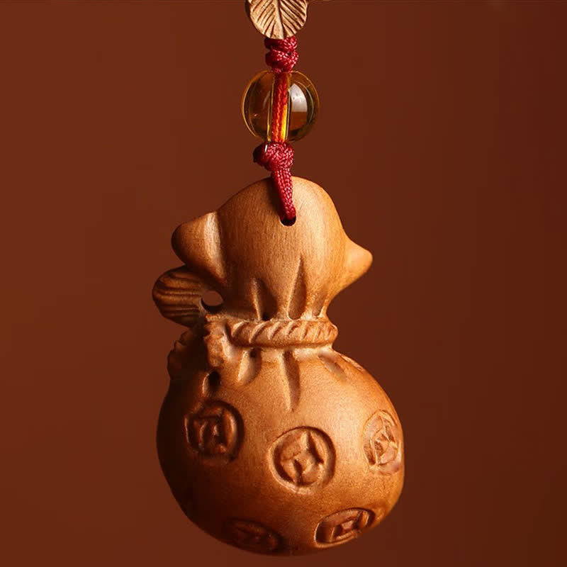 Buddha Stones Pfirsichholz-Fu-Charakter Lotus-Glücksbeutel-Schlüsselanhänger - image 3