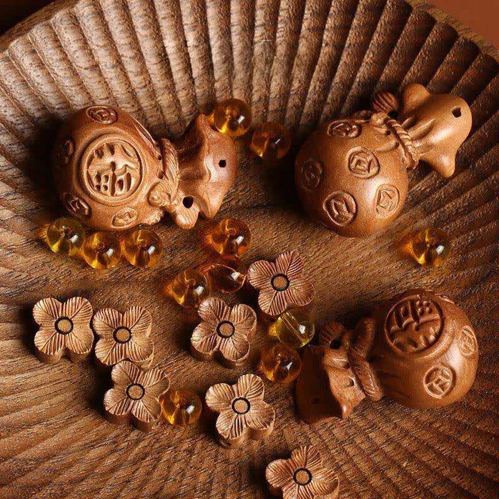 Buddha Stones Pfirsichholz-Fu-Charakter Lotus-Glücksbeutel-Schlüsselanhänger - image 12