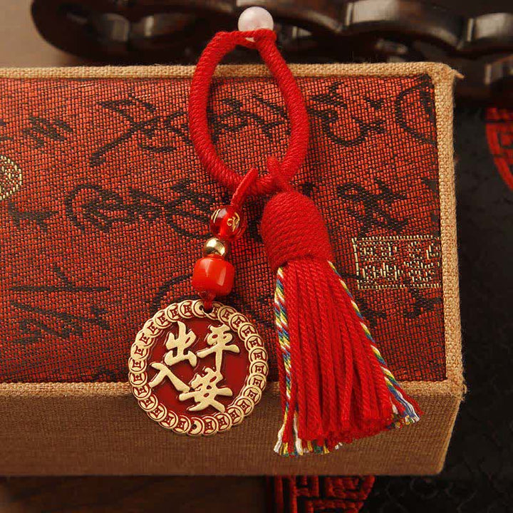 Buddha Stones Schlüsselanhänger mit handgewebter roter Schnur und Fu-Zeichen-Segensquaste aus Messing - Sicherheitsplakette mit roter Quaste - image 12