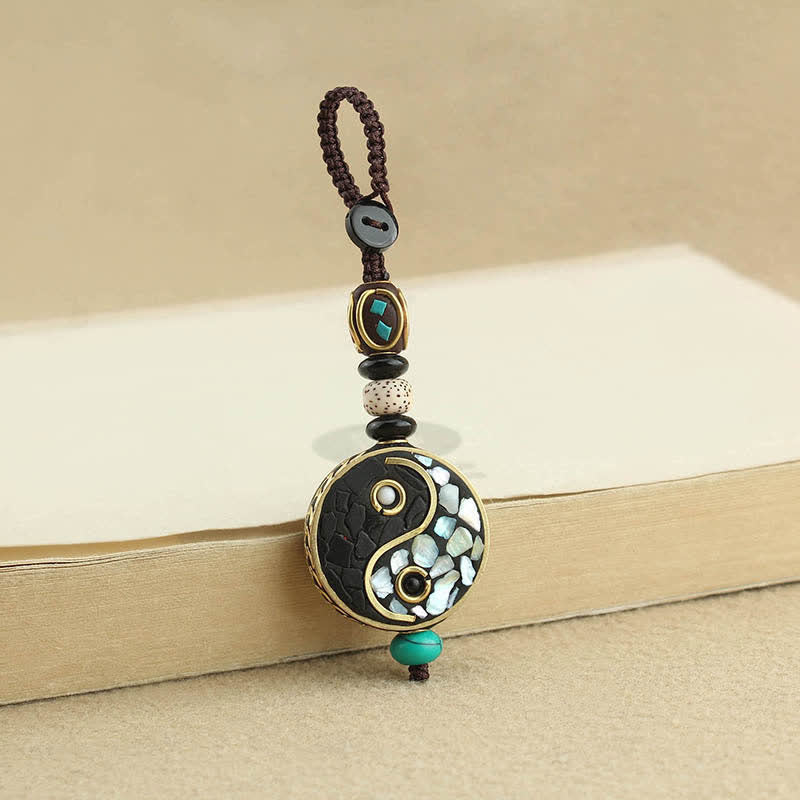 Buddha Stones Yin-Yang-Anhänger-Schlüsselanhänger aus Wengeholz - image 1