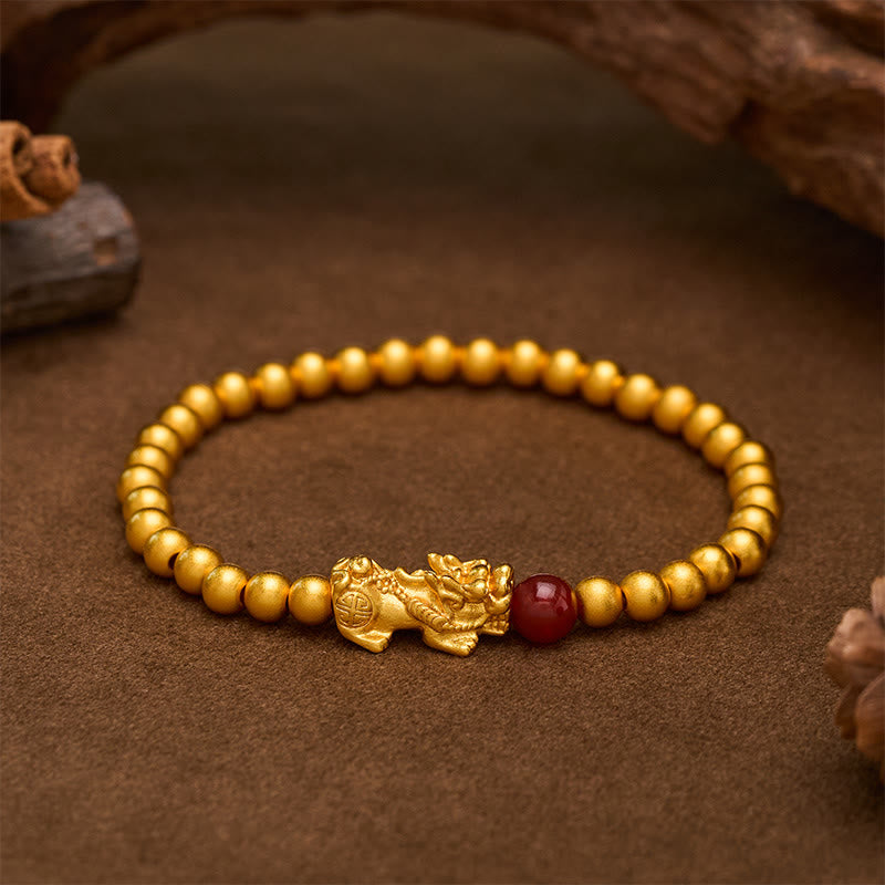 Buddha Stones Vergoldetes Armband aus rotem Achat (Pi Xiu) mit runden Perlen - PiXiu (Reichtum ♥ Glück) - image 0