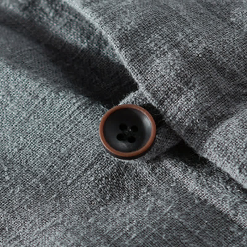 Buddha Stones Lässiges Herrenhemd mit Stehkragen und Tasche aus einfarbigem Ramie, ideal für den Frühling. - image 19
