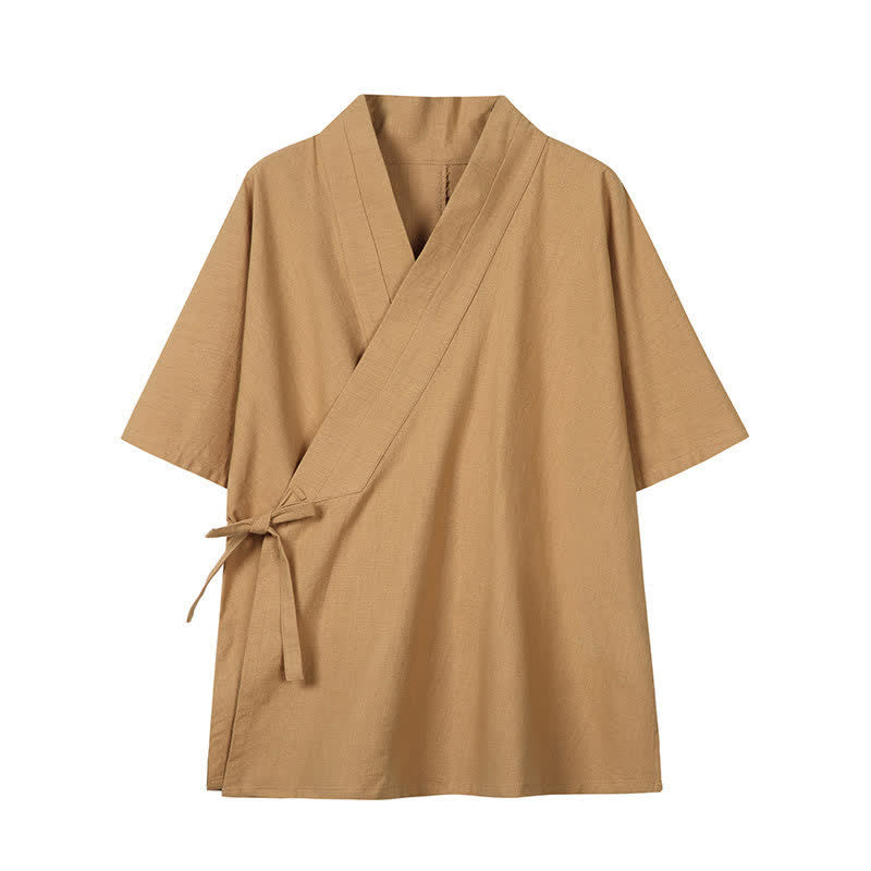 Buddha Stones Minimalistischer Kimono für Herren aus Baumwoll-Leinen-Mischgewebe mit Kordelzug für Frühling und Sommer - Peru - US/ UK/AU46, EU56 (5XL) - image 12