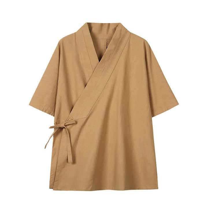 Buddha Stones Minimalistischer Kimono für Herren aus Baumwoll-Leinen-Mischgewebe mit Kordelzug für Frühling und Sommer - Peru - US/ UK/AU46, EU56 (5XL) - image 12