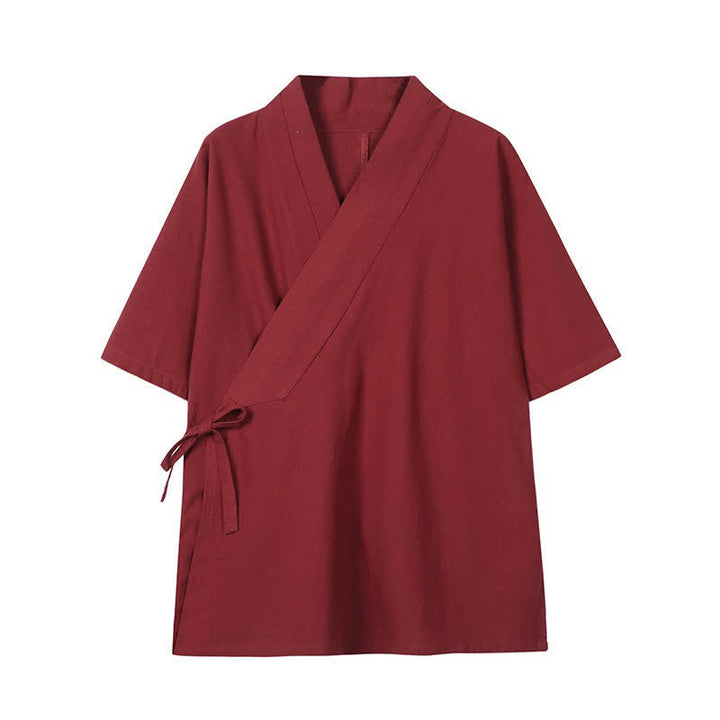 Buddha Stones Minimalistischer Kimono für Herren aus Baumwoll-Leinen-Mischgewebe mit Kordelzug für Frühling und Sommer - Feuerfestziegel - US/ UK/AU46, EU56 (5XL) - image 0