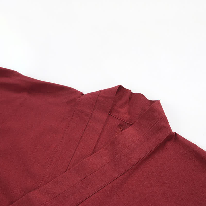 Buddha Stones Minimalistischer Kimono für Herren aus Baumwoll-Leinen-Mischgewebe mit Kordelzug für Frühling und Sommer - image 2