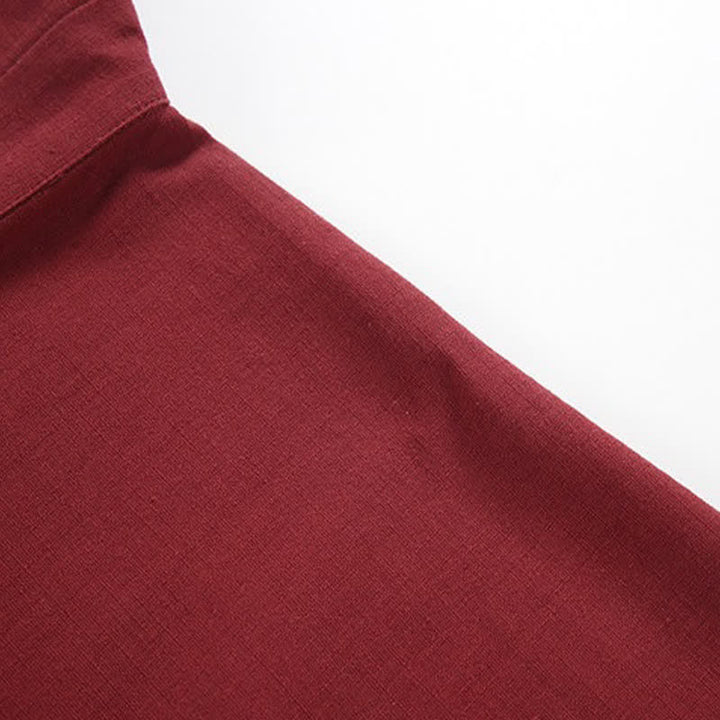 Buddha Stones Minimalistischer Kimono für Herren aus Baumwoll-Leinen-Mischgewebe mit Kordelzug für Frühling und Sommer - image 4