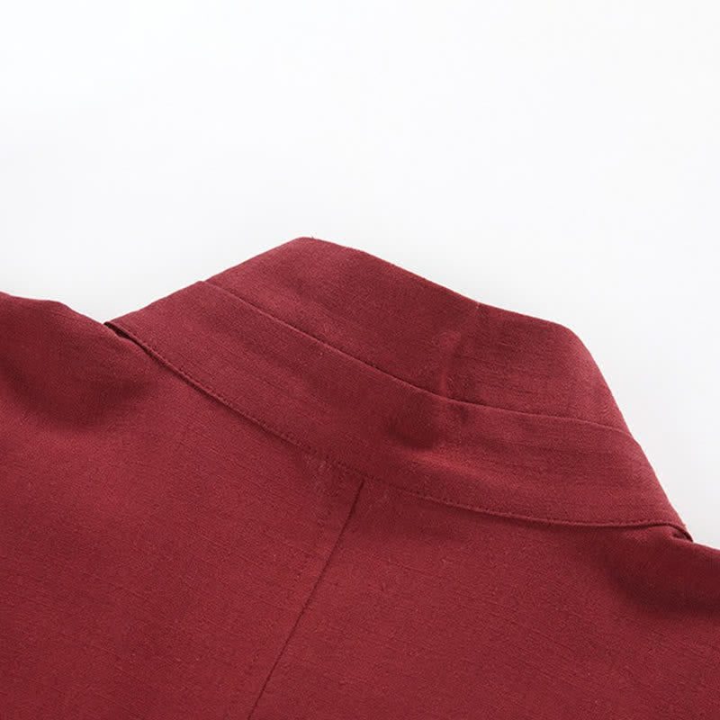 Buddha Stones Minimalistischer Kimono für Herren aus Baumwoll-Leinen-Mischgewebe mit Kordelzug für Frühling und Sommer - image 3
