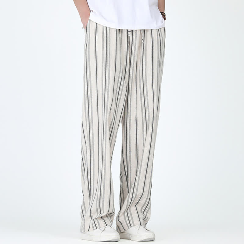 Buddha Stones Lässige Vintage-Herrenhose mit Kordelzug, vertikalen Streifen und geradem Bein, Tasche – ideal für Frühling und Sommer. - image 11
