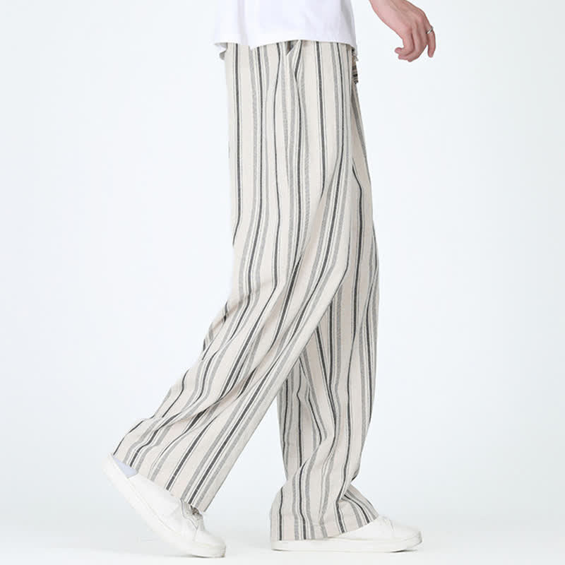 Buddha Stones Lässige Vintage-Herrenhose mit Kordelzug, vertikalen Streifen und geradem Bein, Tasche – ideal für Frühling und Sommer. - image 12