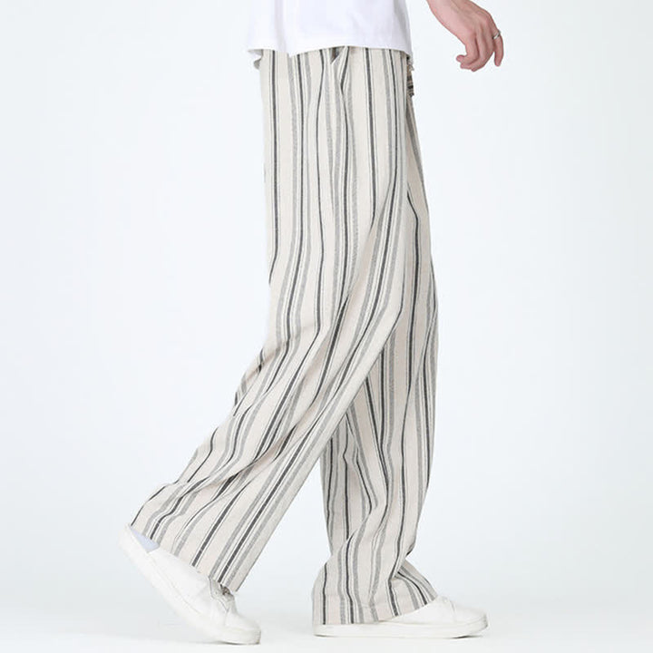 Buddha Stones Lässige Vintage-Herrenhose mit Kordelzug, vertikalen Streifen und geradem Bein, Tasche – ideal für Frühling und Sommer. - image 12