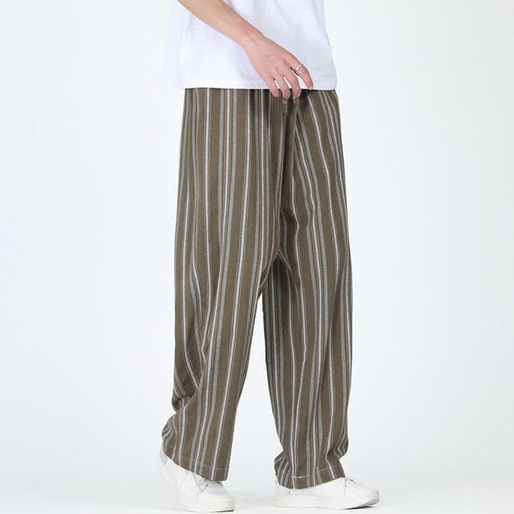 Buddha Stones Lässige Vintage-Herrenhose mit Kordelzug, vertikalen Streifen und geradem Bein, Tasche – ideal für Frühling und Sommer. - image 1