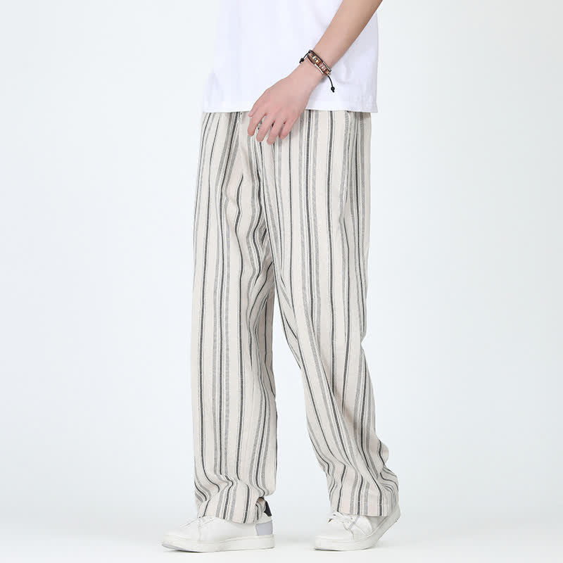 Buddha Stones Lässige Vintage-Herrenhose mit Kordelzug, vertikalen Streifen und geradem Bein, Tasche – ideal für Frühling und Sommer. - image 14