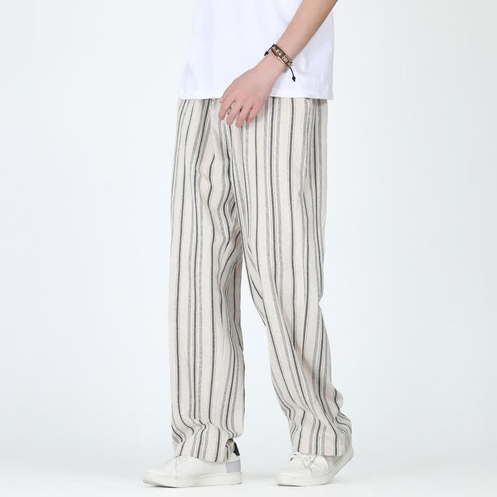 Buddha Stones Lässige Vintage-Herrenhose mit Kordelzug, vertikalen Streifen und geradem Bein, Tasche – ideal für Frühling und Sommer. - image 14