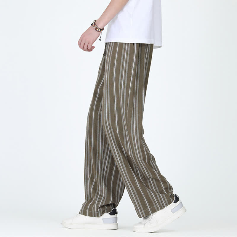 Buddha Stones Lässige Vintage-Herrenhose mit Kordelzug, vertikalen Streifen und geradem Bein, Tasche – ideal für Frühling und Sommer. - image 2