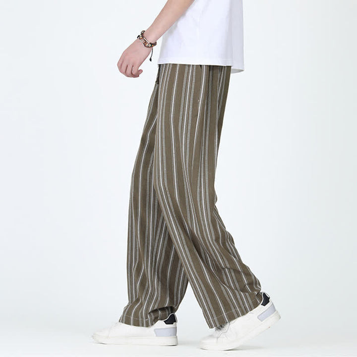 Buddha Stones Lässige Vintage-Herrenhose mit Kordelzug, vertikalen Streifen und geradem Bein, Tasche – ideal für Frühling und Sommer. - image 2