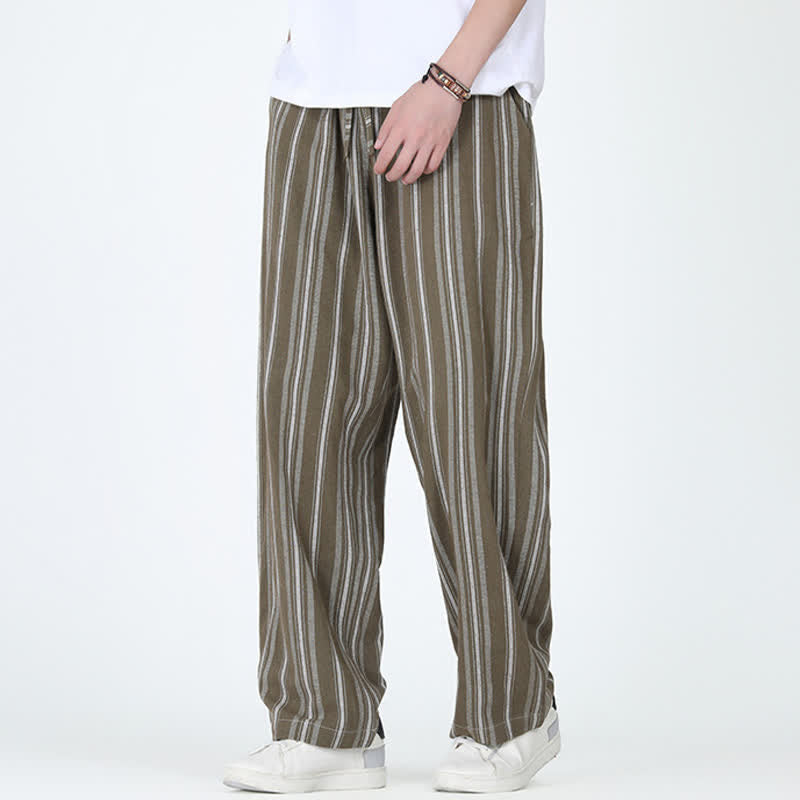 Buddha Stones Lässige Vintage-Herrenhose mit Kordelzug, vertikalen Streifen und geradem Bein, Tasche – ideal für Frühling und Sommer. - image 5