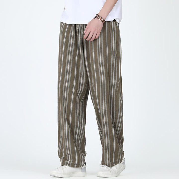 Buddha Stones Lässige Vintage-Herrenhose mit Kordelzug, vertikalen Streifen und geradem Bein, Tasche – ideal für Frühling und Sommer. - image 5