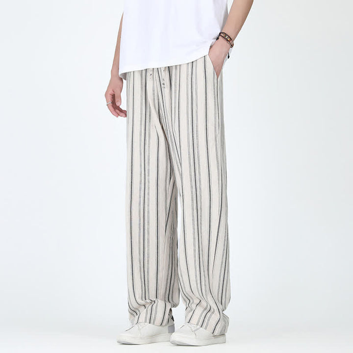 Buddha Stones Lässige Vintage-Herrenhose mit Kordelzug, vertikalen Streifen und geradem Bein, Tasche – ideal für Frühling und Sommer. - Leinen - US/ UK/AU46, EU56 (5XL) - image 10