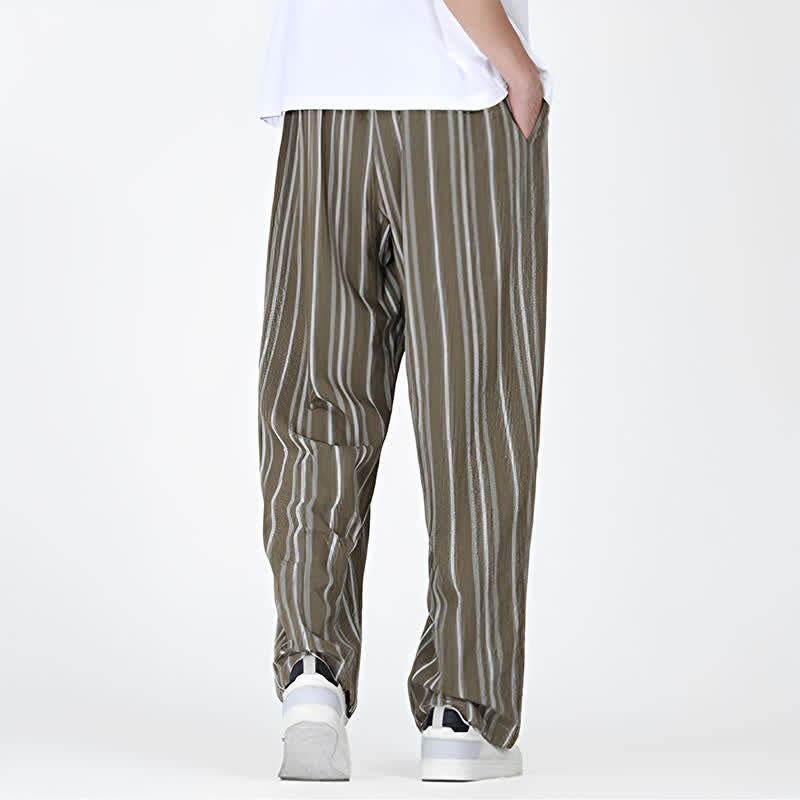 Buddha Stones Lässige Vintage-Herrenhose mit Kordelzug, vertikalen Streifen und geradem Bein, Tasche – ideal für Frühling und Sommer. - image 4