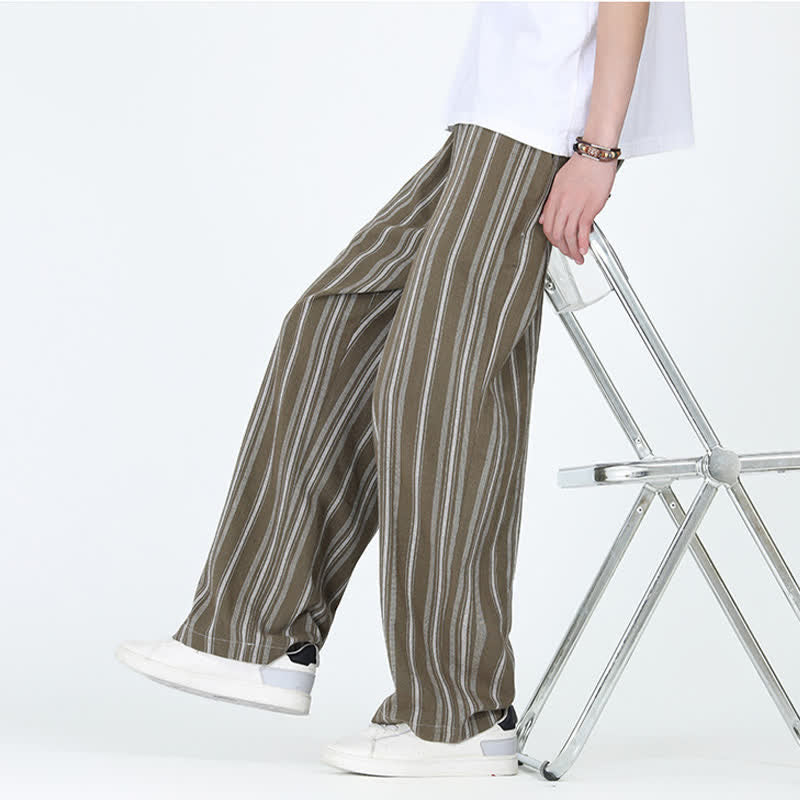 Buddha Stones Lässige Vintage-Herrenhose mit Kordelzug, vertikalen Streifen und geradem Bein, Tasche – ideal für Frühling und Sommer. - image 6