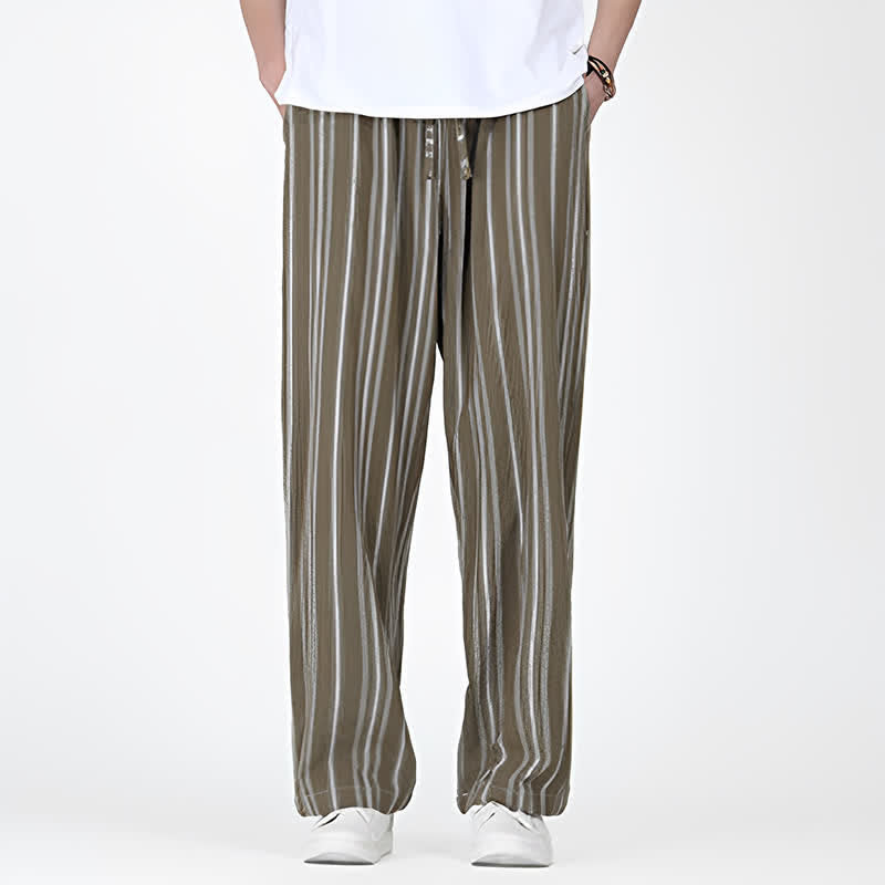 Buddha Stones Lässige Vintage-Herrenhose mit Kordelzug, vertikalen Streifen und geradem Bein, Tasche – ideal für Frühling und Sommer. - image 3