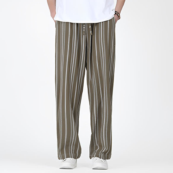 Buddha Stones Lässige Vintage-Herrenhose mit Kordelzug, vertikalen Streifen und geradem Bein, Tasche – ideal für Frühling und Sommer. - image 3