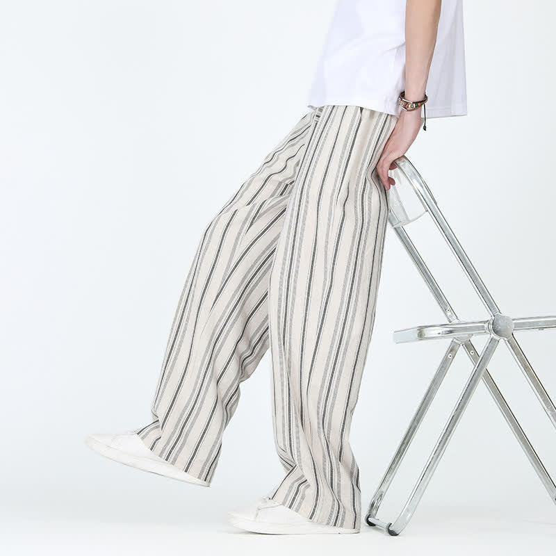 Buddha Stones Lässige Vintage-Herrenhose mit Kordelzug, vertikalen Streifen und geradem Bein, Tasche – ideal für Frühling und Sommer. - image 16