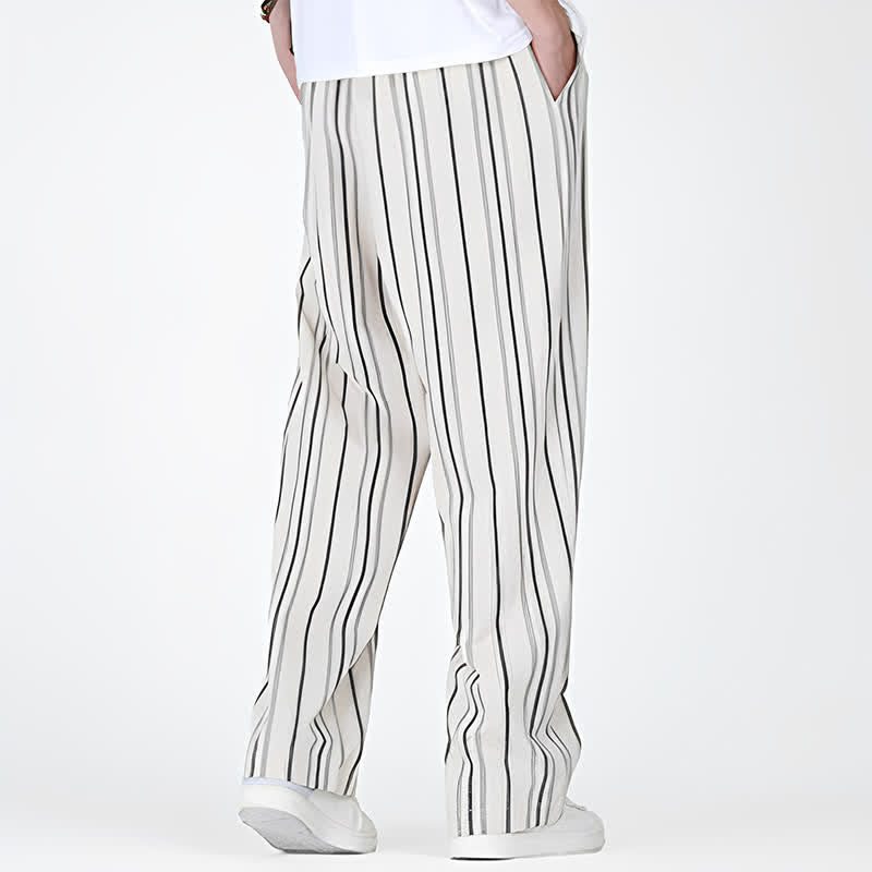 Buddha Stones Lässige Vintage-Herrenhose mit Kordelzug, vertikalen Streifen und geradem Bein, Tasche – ideal für Frühling und Sommer. - image 13