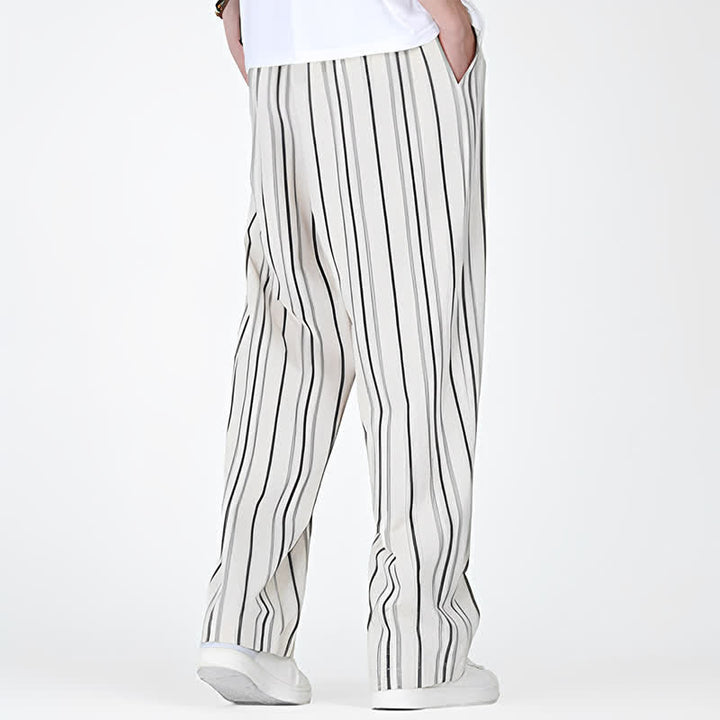 Buddha Stones Lässige Vintage-Herrenhose mit Kordelzug, vertikalen Streifen und geradem Bein, Tasche – ideal für Frühling und Sommer. - image 13