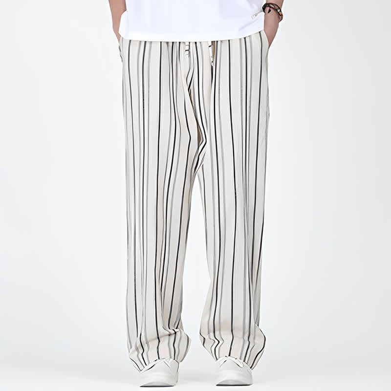 Buddha Stones Lässige Vintage-Herrenhose mit Kordelzug, vertikalen Streifen und geradem Bein, Tasche – ideal für Frühling und Sommer. - image 15