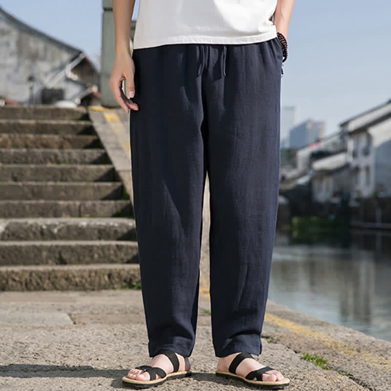 Buddha Stones Lässige, minimalistische Haremshose aus einfarbigem Ramie mit Kordelzug für Frühling und Sommer mit Tasche - Mitternachtsblau - US/ UK/AU44, EU54 (4XL) - image 12