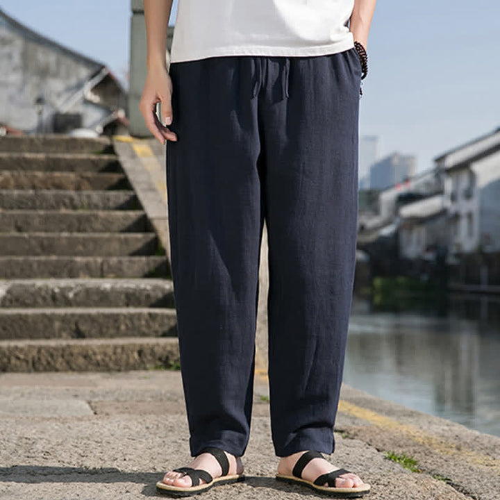 Buddha Stones Lässige, minimalistische Haremshose aus einfarbigem Ramie mit Kordelzug für Frühling und Sommer mit Tasche - Mitternachtsblau - US/ UK/AU44, EU54 (4XL) - image 12