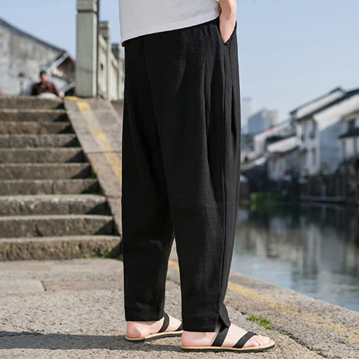 Buddha Stones Lässige, minimalistische Haremshose aus einfarbigem Ramie mit Kordelzug für Frühling und Sommer mit Tasche - image 10
