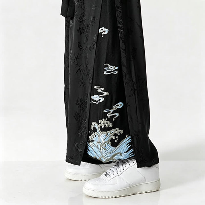Buddha Stones Frühling/Sommer Tang Style Herrenhose mit Kordelzug, abstrakter Stickerei, kurzem Schnitt, weitem Bein und Tasche - image 11