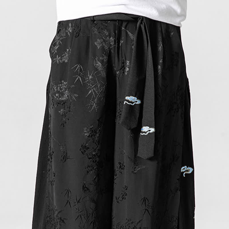 Buddha Stones Frühling/Sommer Tang Style Herrenhose mit Kordelzug, abstrakter Stickerei, kurzem Schnitt, weitem Bein und Tasche - image 9