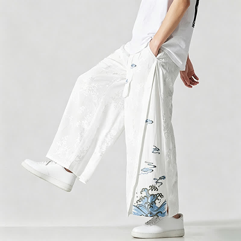 Buddha Stones Frühling/Sommer Tang Style Herrenhose mit Kordelzug, abstrakter Stickerei, kurzem Schnitt, weitem Bein und Tasche - image 20