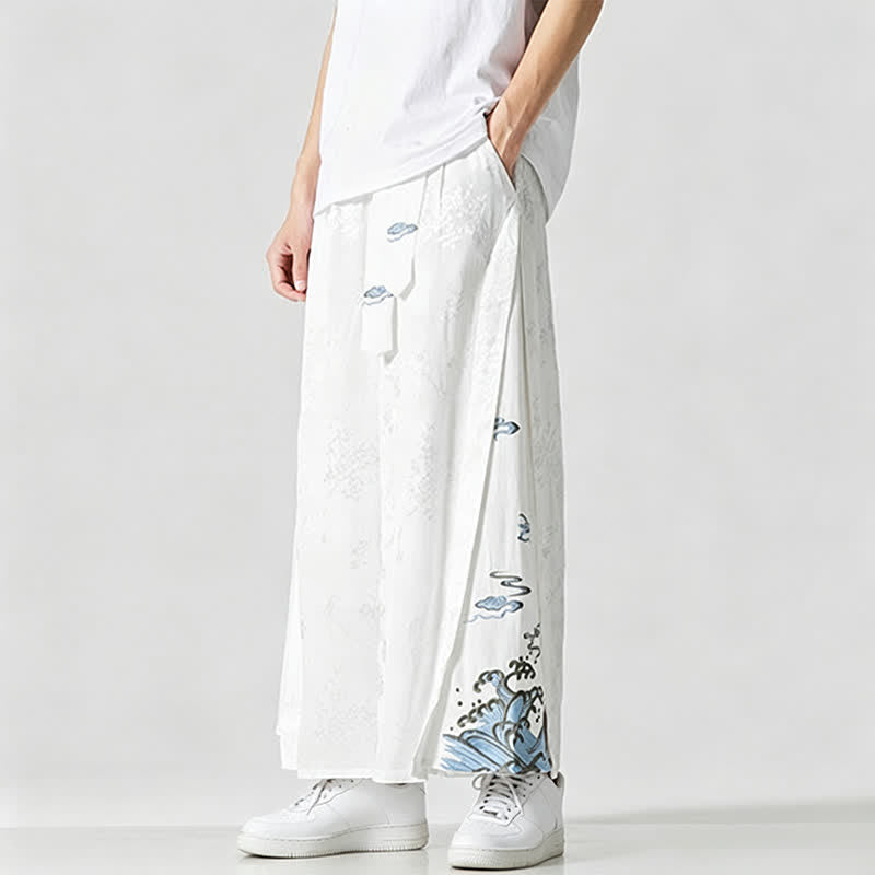 Buddha Stones Frühling/Sommer Tang Style Herrenhose mit Kordelzug, abstrakter Stickerei, kurzem Schnitt, weitem Bein und Tasche - image 16