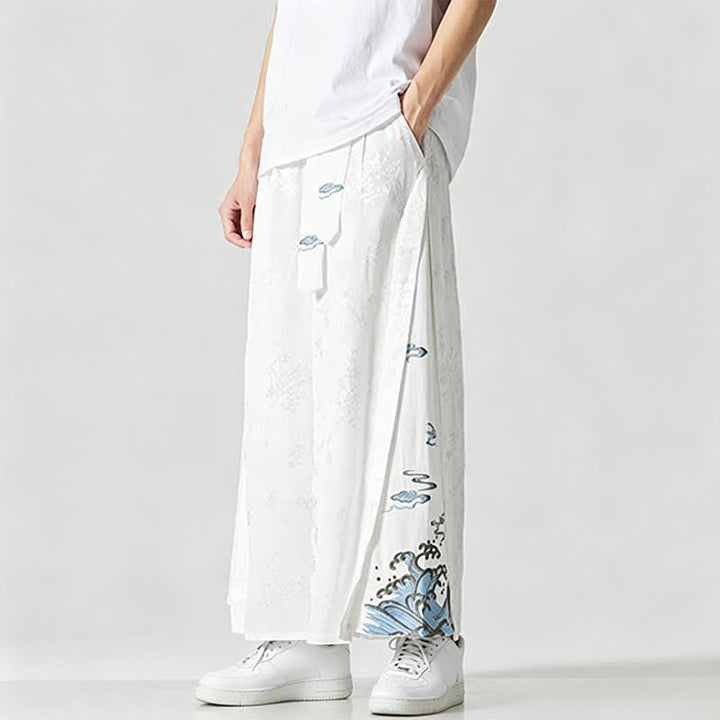 Buddha Stones Frühling/Sommer Tang Style Herrenhose mit Kordelzug, abstrakter Stickerei, kurzem Schnitt, weitem Bein und Tasche - image 16