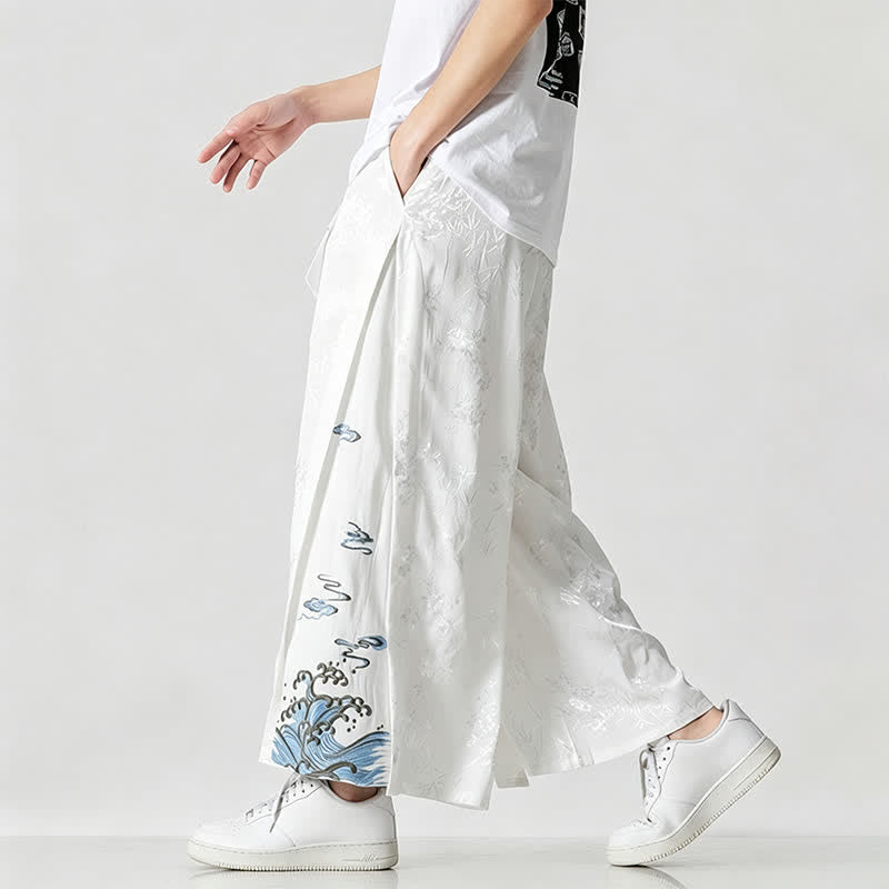 Buddha Stones Frühling/Sommer Tang Style Herrenhose mit Kordelzug, abstrakter Stickerei, kurzem Schnitt, weitem Bein und Tasche - image 17