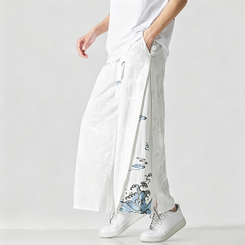 Buddha Stones Frühling/Sommer Tang Style Herrenhose mit Kordelzug, abstrakter Stickerei, kurzem Schnitt, weitem Bein und Tasche - image 18