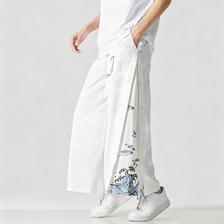 Buddha Stones Frühling/Sommer Tang Style Herrenhose mit Kordelzug, abstrakter Stickerei, kurzem Schnitt, weitem Bein und Tasche - image 18