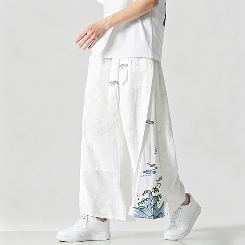 Buddha Stones Frühling/Sommer Tang Style Herrenhose mit Kordelzug, abstrakter Stickerei, kurzem Schnitt, weitem Bein und Tasche - image 14