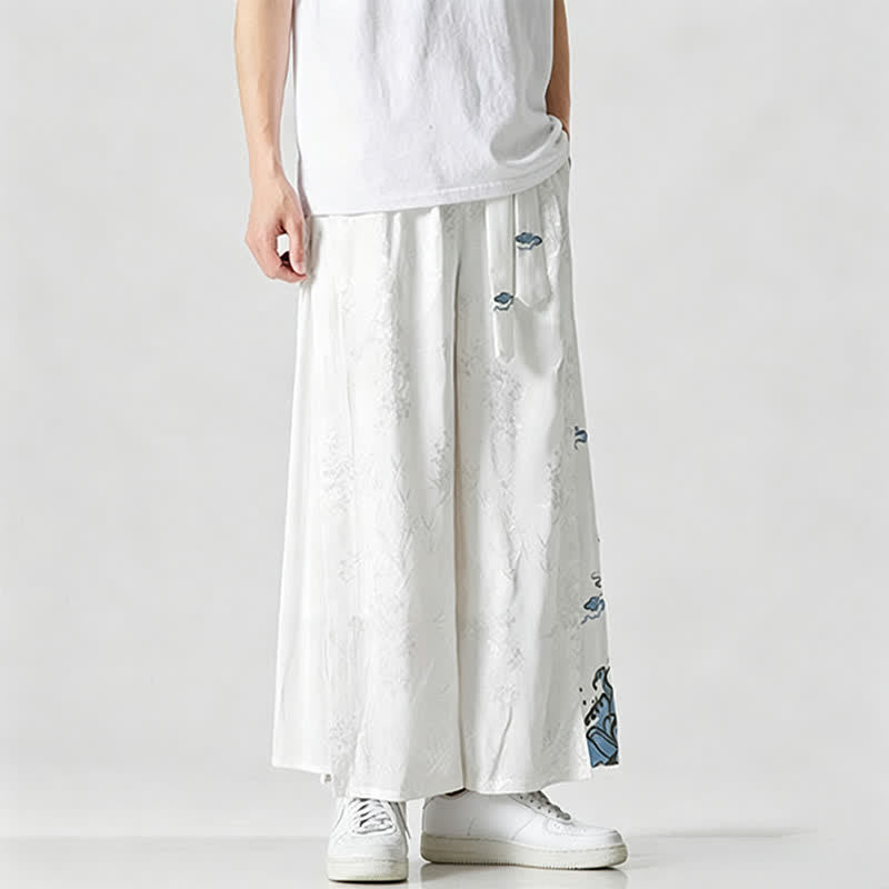 Buddha Stones Frühling/Sommer Tang Style Herrenhose mit Kordelzug, abstrakter Stickerei, kurzem Schnitt, weitem Bein und Tasche - image 19