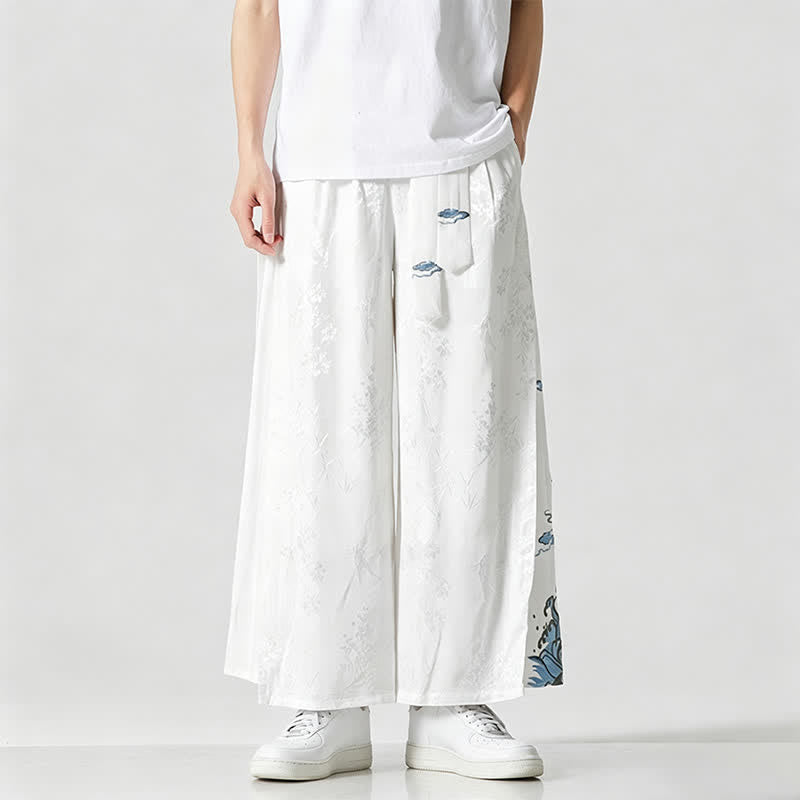 Buddha Stones Frühling/Sommer Tang Style Herrenhose mit Kordelzug, abstrakter Stickerei, kurzem Schnitt, weitem Bein und Tasche - Weiß - US/ UK/AU46, EU56 (5XL) - image 12