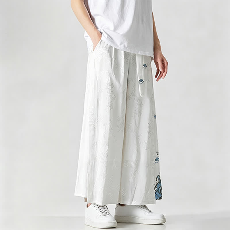 Buddha Stones Frühling/Sommer Tang Style Herrenhose mit Kordelzug, abstrakter Stickerei, kurzem Schnitt, weitem Bein und Tasche - image 13